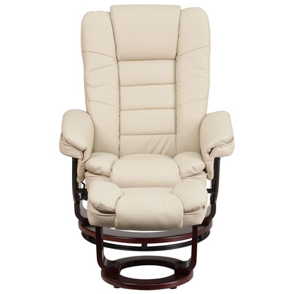 Contemporary Multi-Position Recliner with Ottoman in Beige LeatherSoft