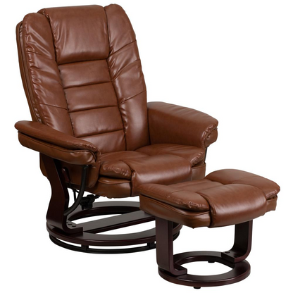 Contemporary Multi-Position Recliner with Ottoman in Vintage Brown Leather