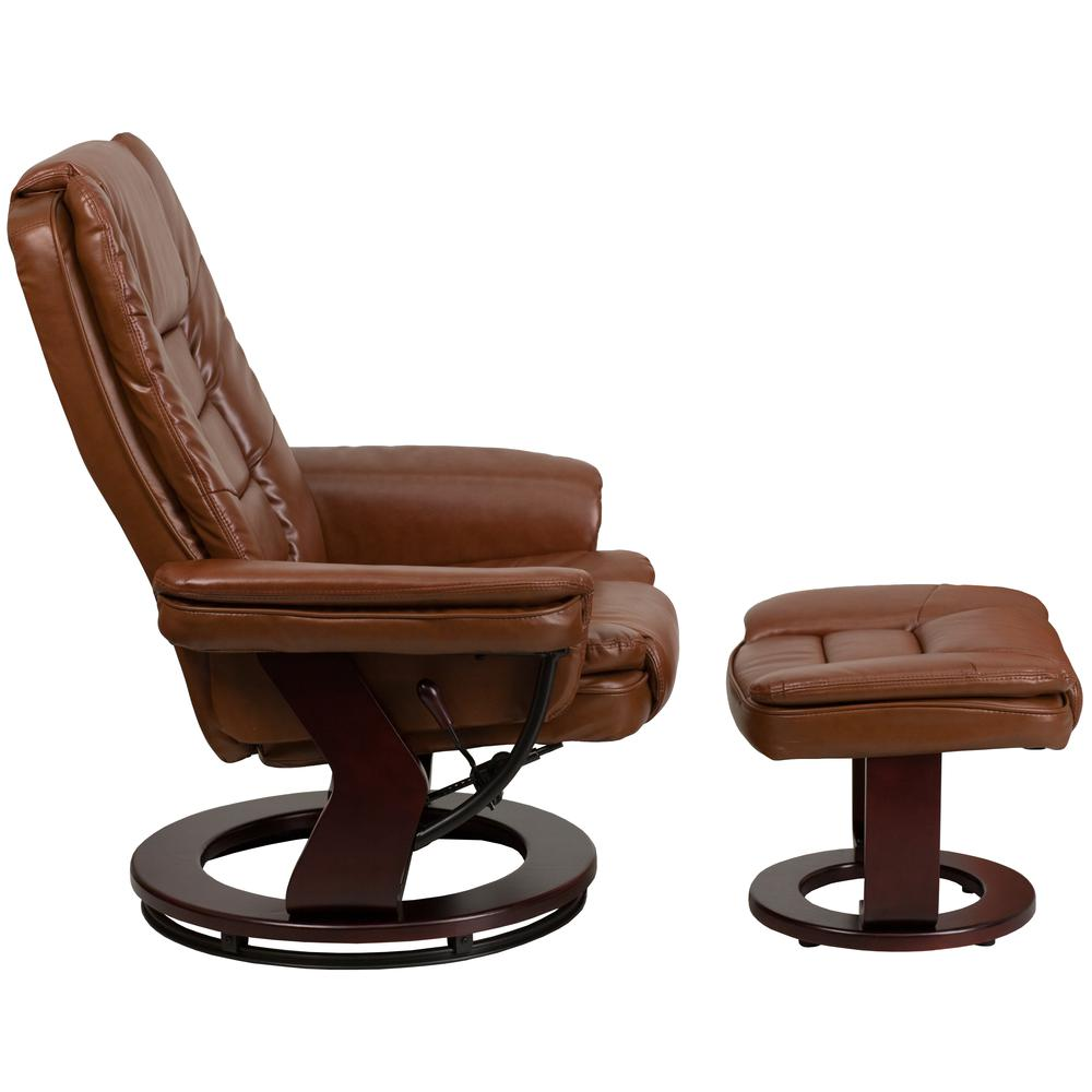 Contemporary Multi-Position Recliner with Ottoman in Vintage Brown Leather