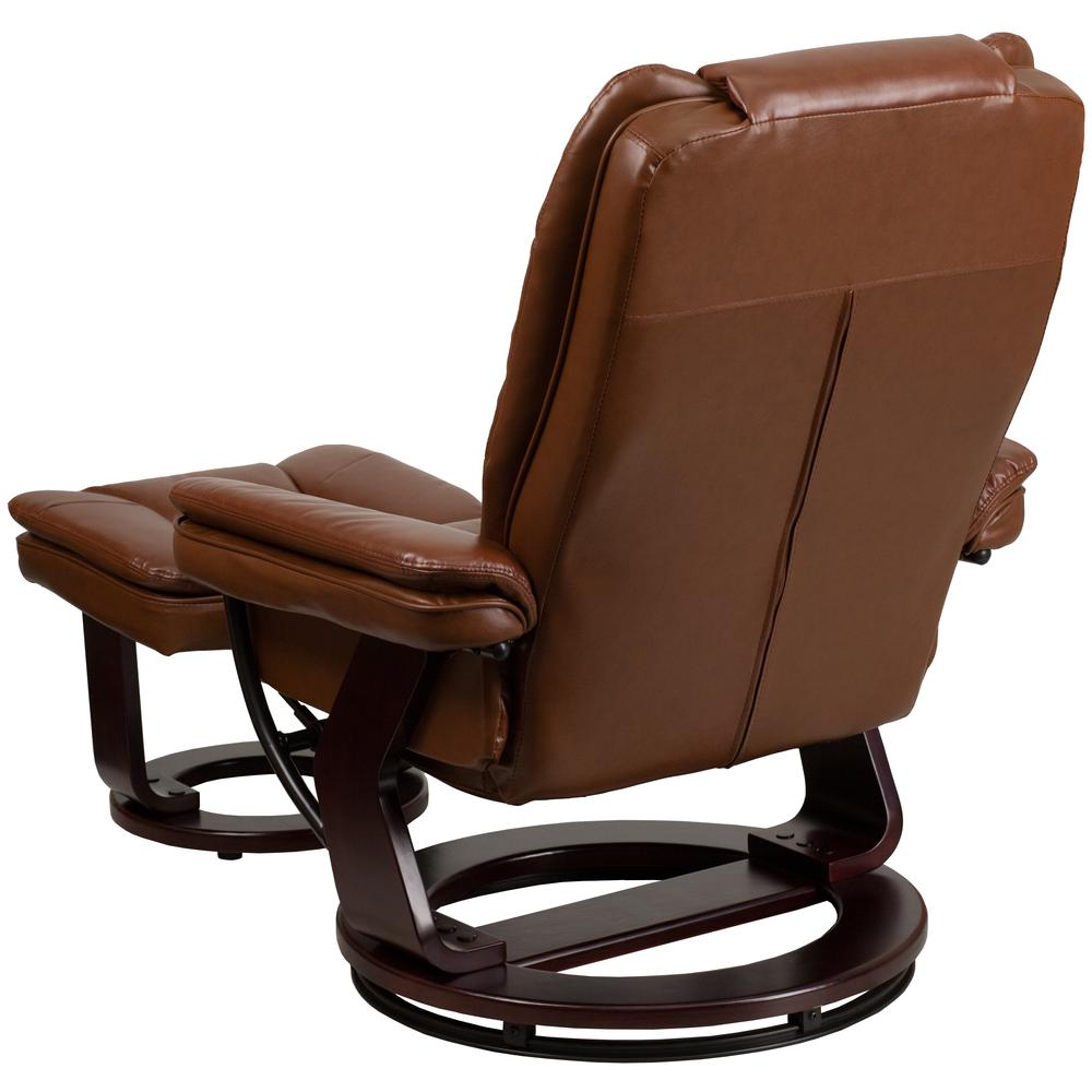 Contemporary Multi-Position Recliner with Ottoman in Vintage Brown Leather