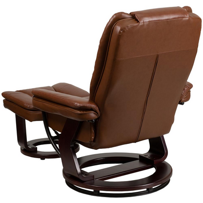 Contemporary Multi-Position Recliner with Ottoman in Vintage Brown Leather