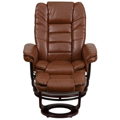 Contemporary Multi-Position Recliner with Ottoman in Vintage Brown Leather