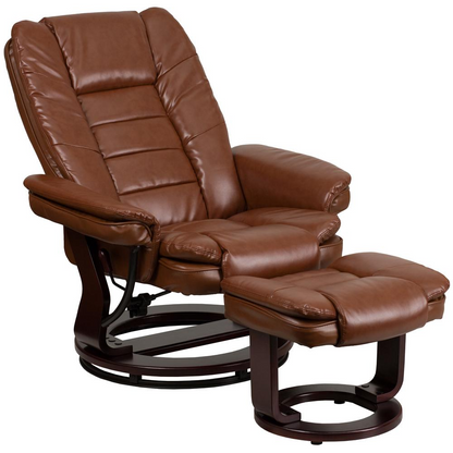 Contemporary Multi-Position Recliner with Ottoman in Vintage Brown Leather