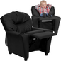 Contemporary Black LeatherSoft Kids Recliner with Cup Holder - Comfort and Style for Your Little Ones