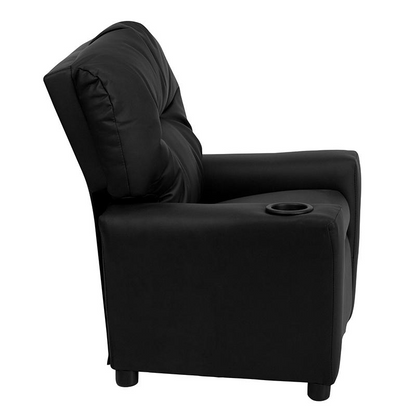 Contemporary Black LeatherSoft Kids Recliner with Cup Holder - Comfort and Style for Your Little Ones