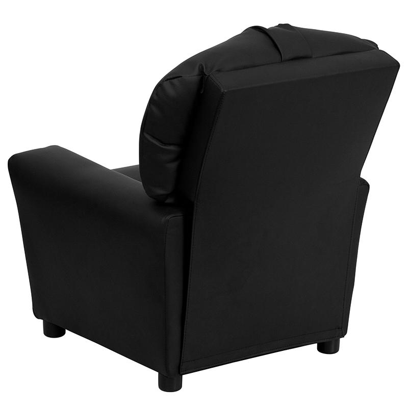 Contemporary Black LeatherSoft Kids Recliner with Cup Holder - Comfort and Style for Your Little Ones