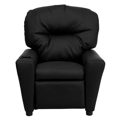 Contemporary Black LeatherSoft Kids Recliner with Cup Holder - Comfort and Style for Your Little Ones