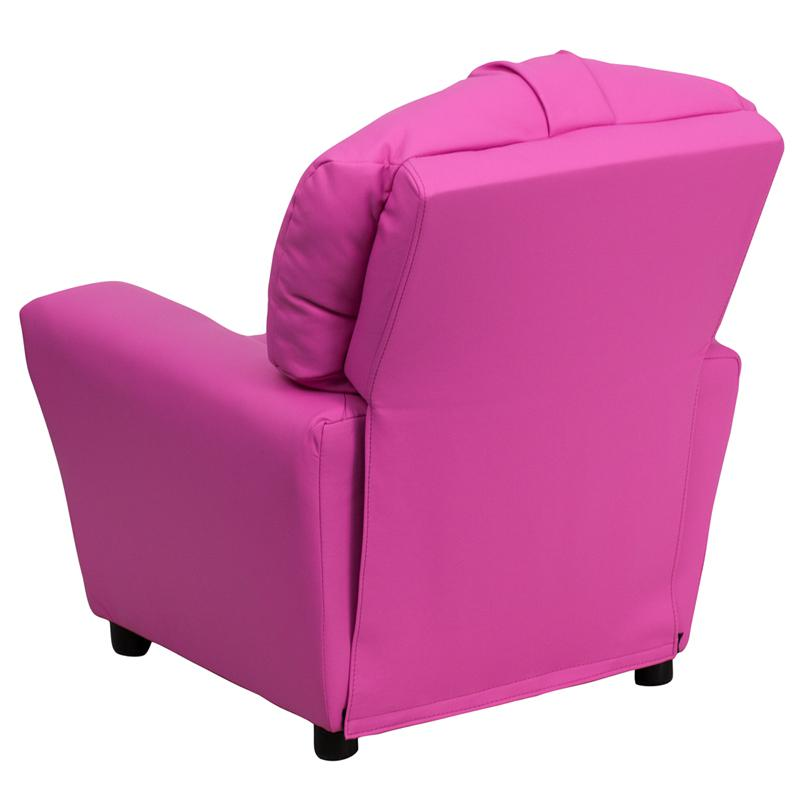 Contemporary Hot Pink Vinyl Kids Recliner with Cup Holder - Cozy Haven for Little Ones