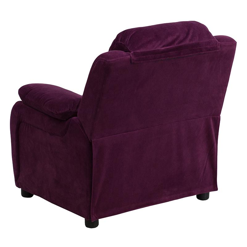 Deluxe Padded Contemporary Purple Microfiber Kids Recliner with Storage Arms