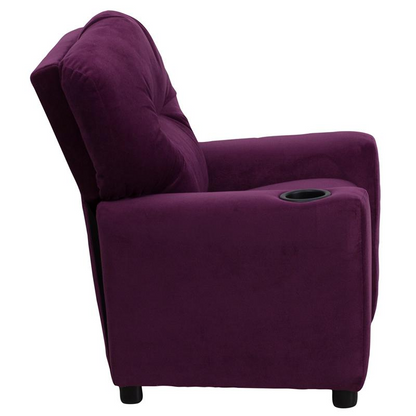 Contemporary Purple Microfiber Kids Recliner with Cup Holder - Fun & Functional