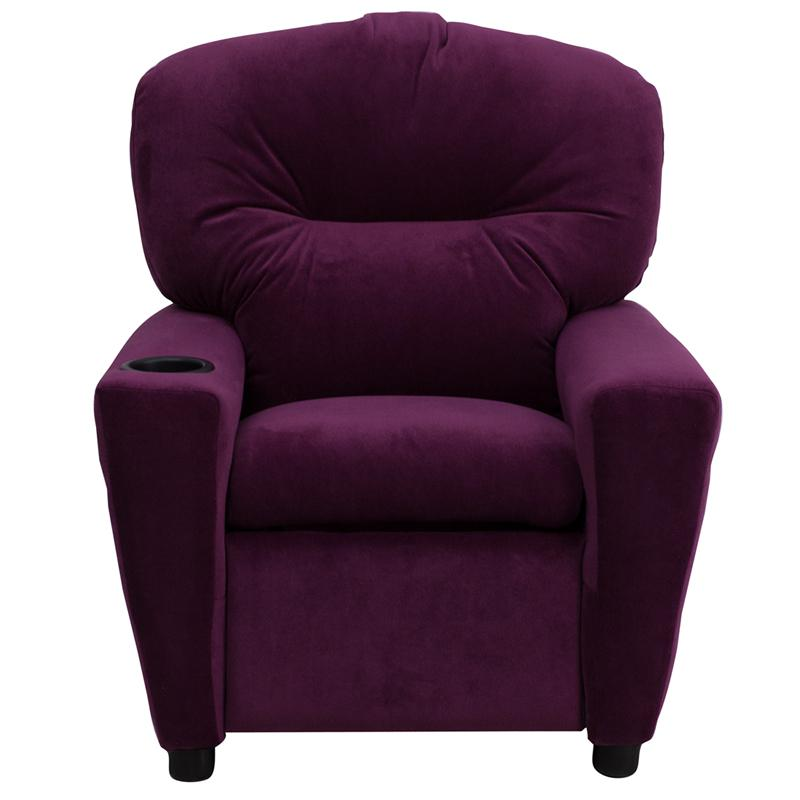 Contemporary Purple Microfiber Kids Recliner with Cup Holder - Fun & Functional