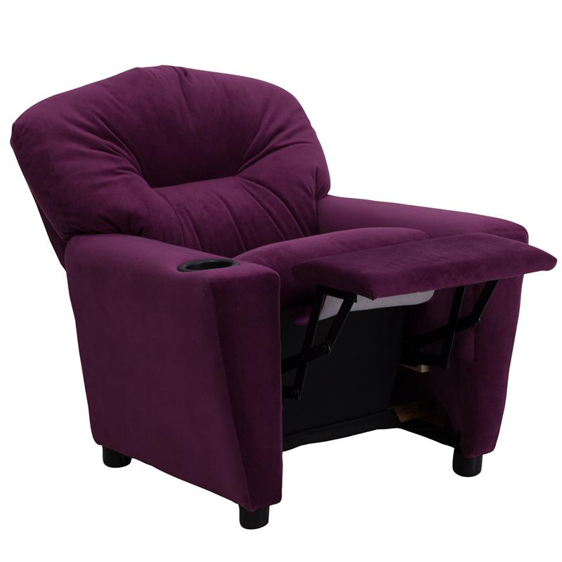 Contemporary Purple Microfiber Kids Recliner with Cup Holder - Fun & Functional