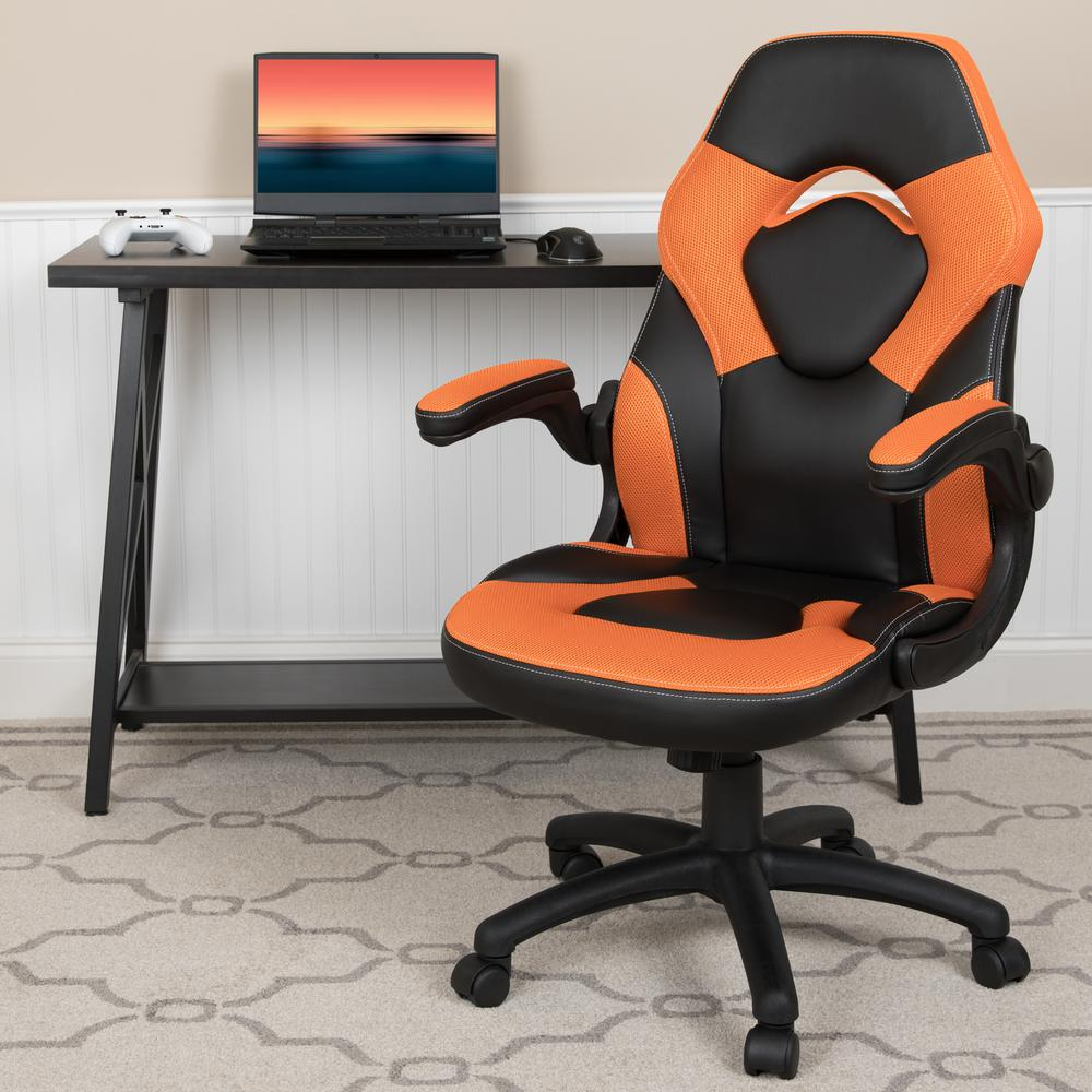 X10 Gaming Chair Racing Office Ergonomic Computer PC Adjustable Swivel Chair with Flip-up Arms, Orange/Black LeatherSoft