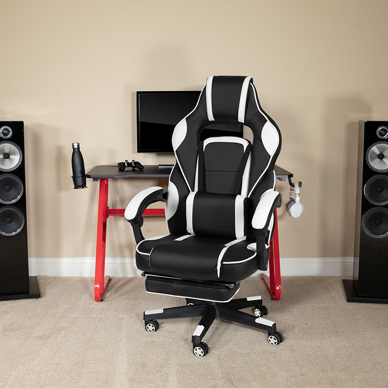 X40 Gaming Chair Racing Ergonomic Computer Chair with Fully Reclining Back/Arms, Slide-Out Footrest, Massaging Lumbar - White