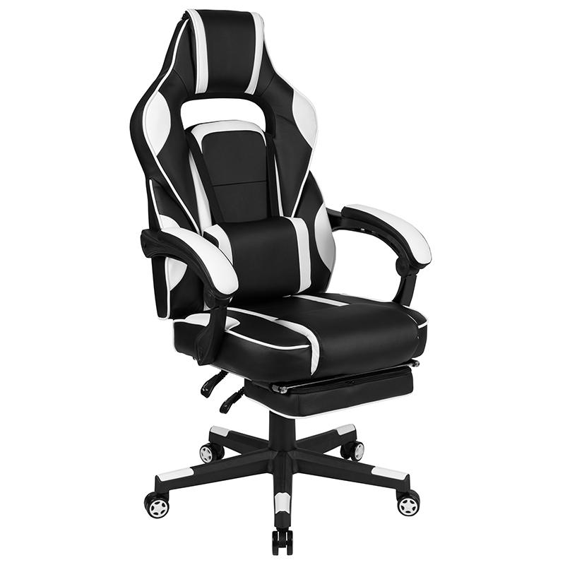 X40 Gaming Chair Racing Ergonomic Computer Chair with Fully Reclining Back/Arms, Slide-Out Footrest, Massaging Lumbar - White