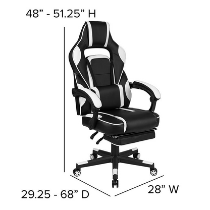 X40 Gaming Chair Racing Ergonomic Computer Chair with Fully Reclining Back/Arms, Slide-Out Footrest, Massaging Lumbar - White