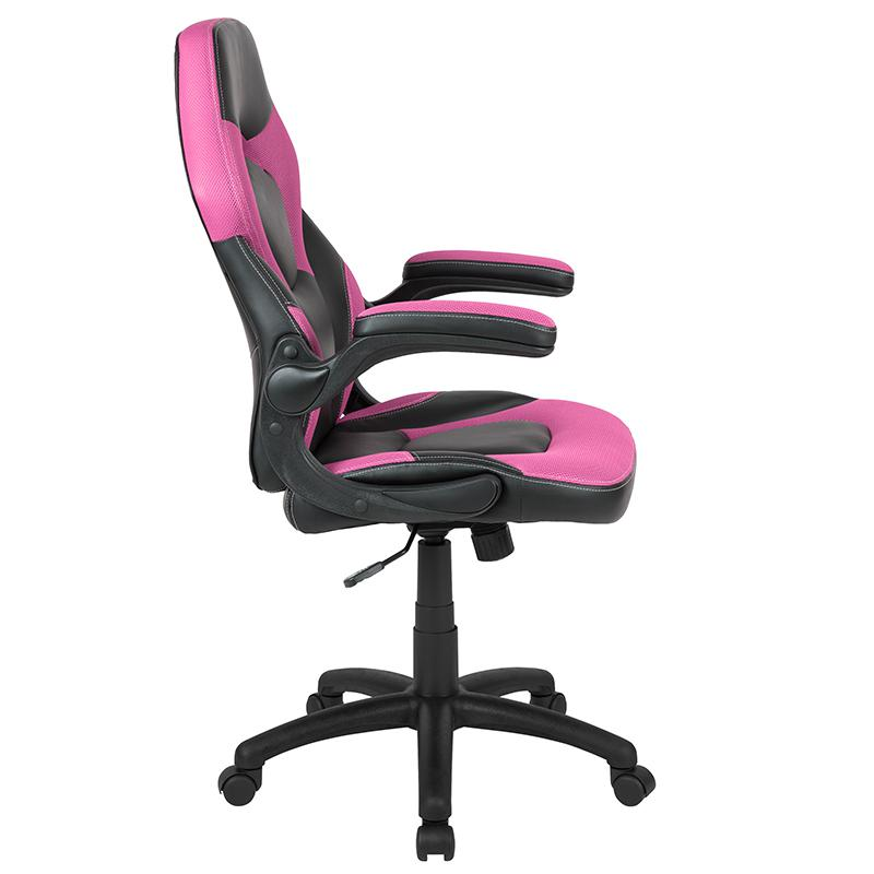 X10 Gaming Chair Racing Office Ergonomic Computer PC Adjustable Swivel Chair with Flip-up Arms, Pink/Black LeatherSoft