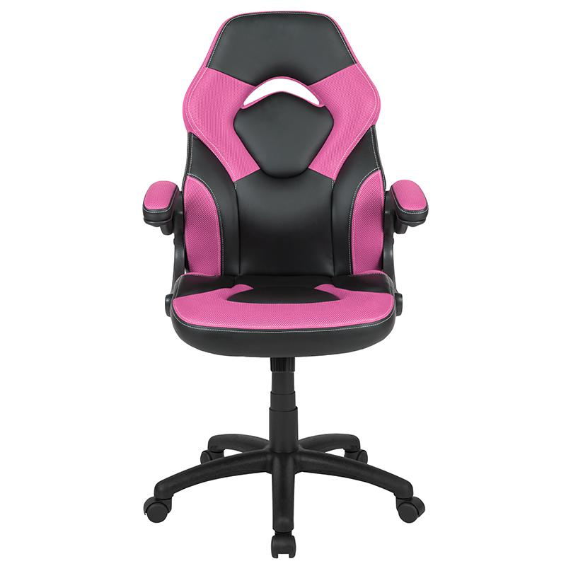 X10 Gaming Chair Racing Office Ergonomic Computer PC Adjustable Swivel Chair with Flip-up Arms, Pink/Black LeatherSoft