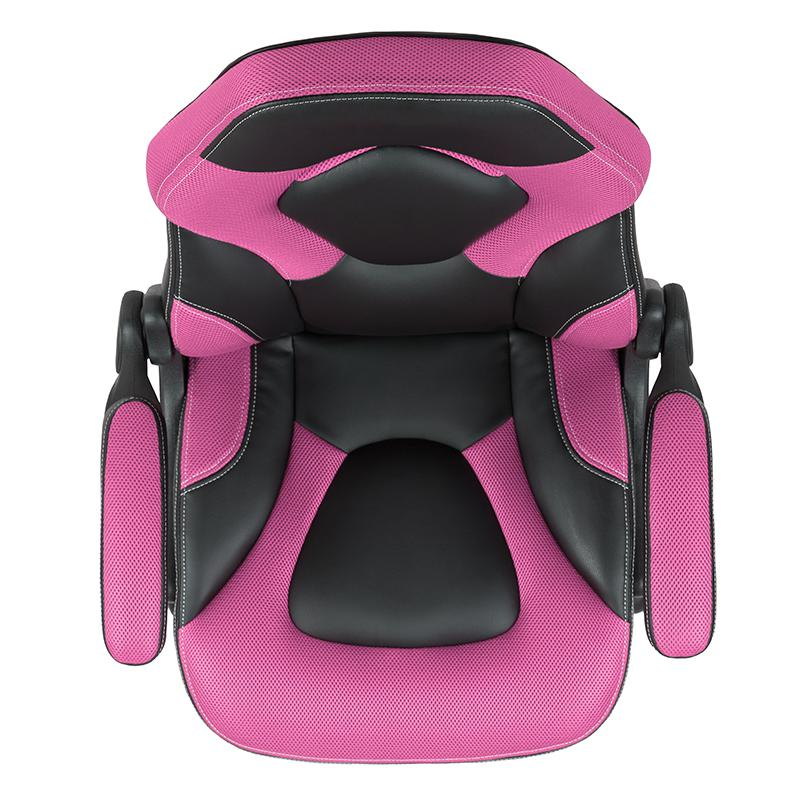 X10 Gaming Chair Racing Office Ergonomic Computer PC Adjustable Swivel Chair with Flip-up Arms, Pink/Black LeatherSoft