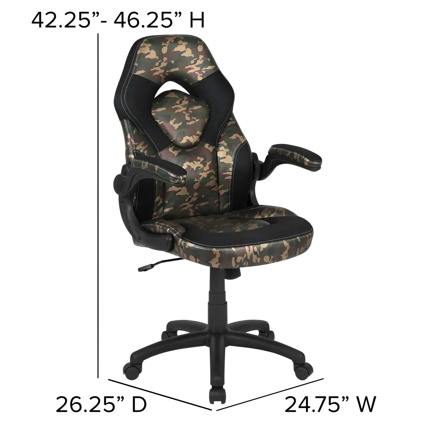 X10 Gaming Chair: Racing, Ergonomic, Flip-up Arms - Camo/Black LeatherSoft