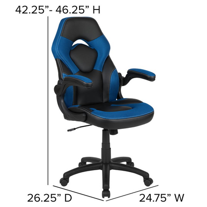 X10 Gaming Chair Racing Office Ergonomic Computer PC Adjustable Swivel Chair with Flip-up Arms, Blue/Black LeatherSoft