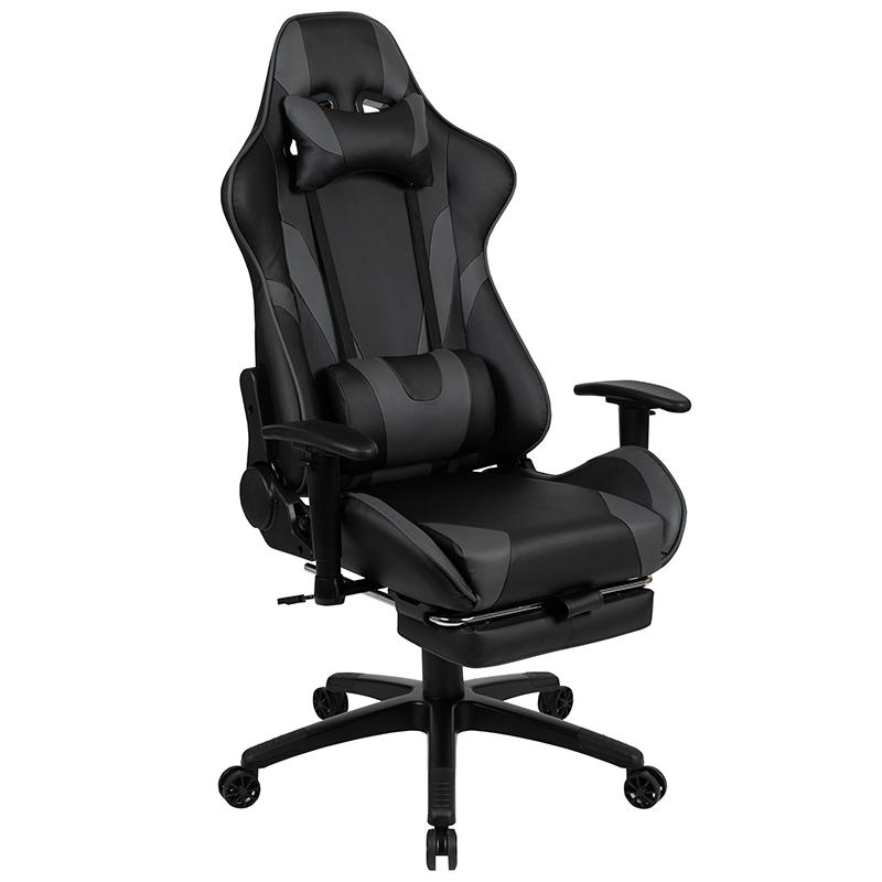 X30 Gaming Chair Racing Office Ergonomic Computer Chair with Reclining Back and Slide-Out Footrest in Gray LeatherSoft