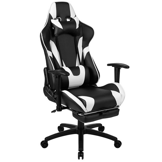 X30 Gaming Chair Racing Office Ergonomic Computer Chair with Reclining Back and Slide-Out Footrest in Black LeatherSoft