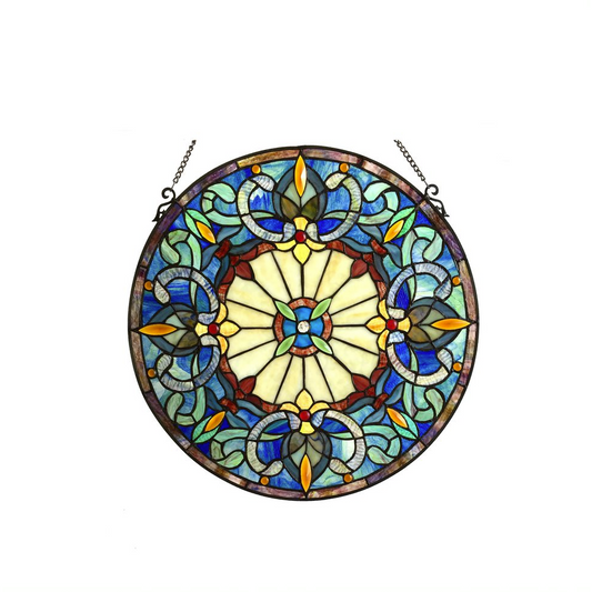 FRANCES Tiffany-glass Victorian Window Panel 22" - Handcrafted Stained Glass, Cabochons, Home and Commercial Interior Design