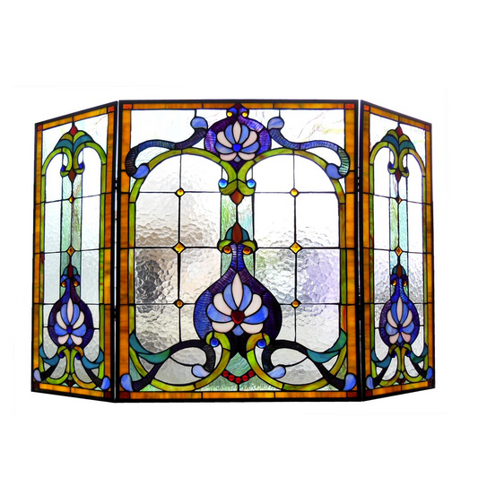 Tiffany-glass 3pcs Folding Victorian Fireplace Screen 44" Wide | Elegant Home Decor