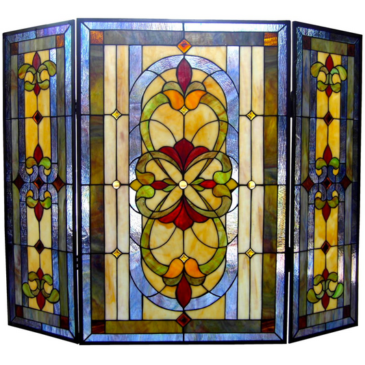 Tiffany-glass 3pcs Folding Victorian Fireplace Screen 40" Wide - Colorful and Elegant | [Brand Name]