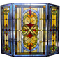 Tiffany-glass 3pcs Folding Victorian Fireplace Screen 40" Wide - Colorful and Elegant | [Brand Name]