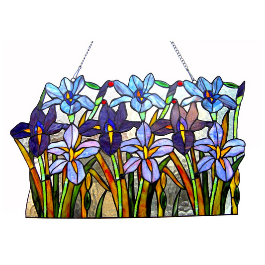 ARIANA 24" Tiffany-Glass Iris Window Pane - Floral Design