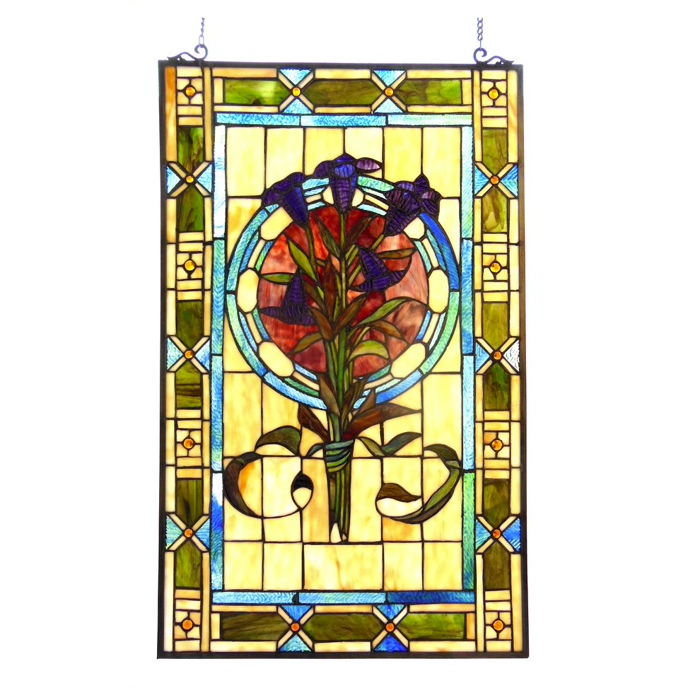 Tiffany-glass Tulips Design Window Panel 20x32 - Elegant Floral Stained Glass for Home Decor