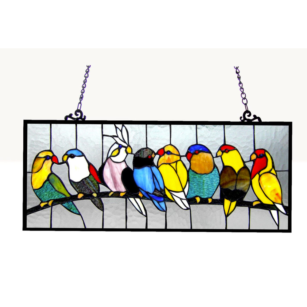 BIRDIES Tiffany-glass Birds Window Panel | Colorful Hand Crafted Glass Art