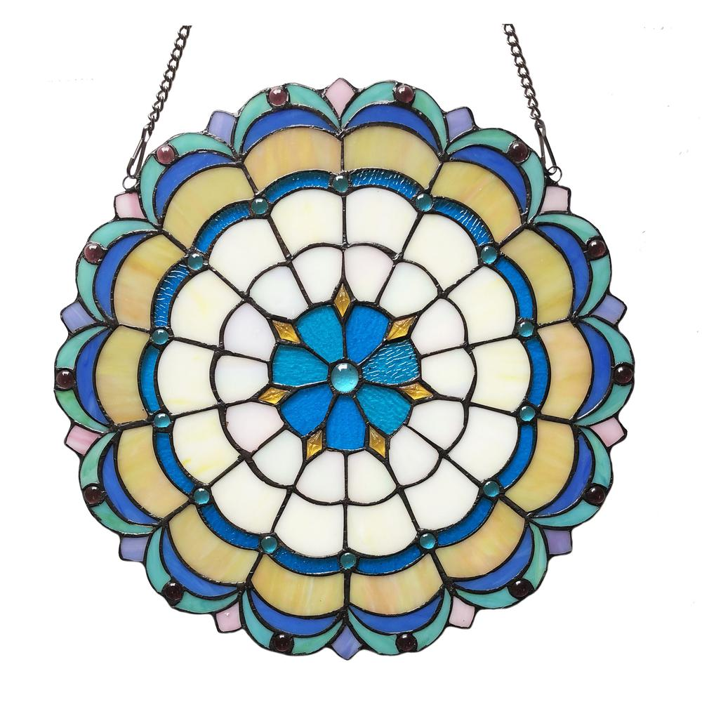 Blue & Yellow Victorian Tiffany-Style Stained Glass Panel