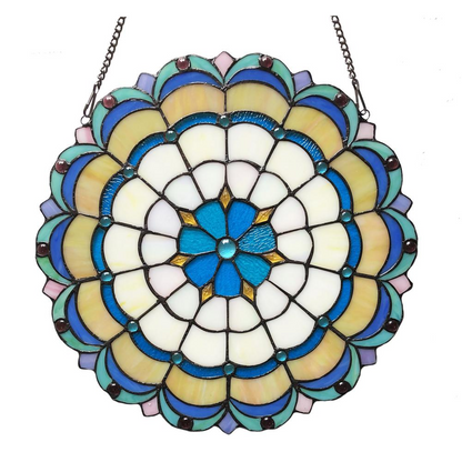 Blue & Yellow Victorian Tiffany-Style Stained Glass Panel