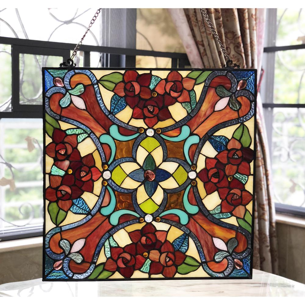 NOELLE 20" Victorian Tiffany-Style Stained Glass Panel