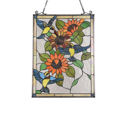 SUNFLOWER 24" Tiffany-Style Bird & Sunflower Panel