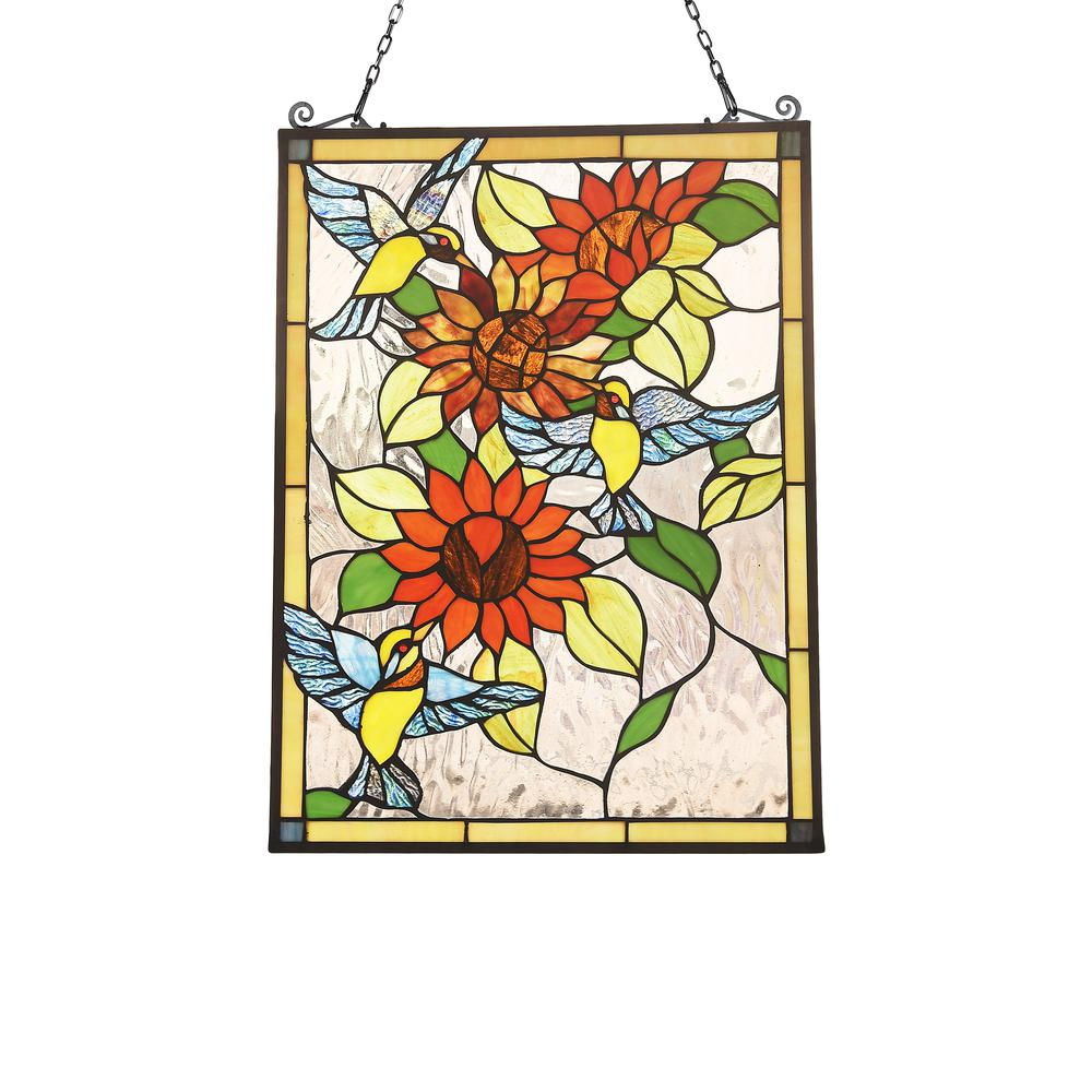 SUNFLOWER 24" Tiffany-Style Bird & Sunflower Panel