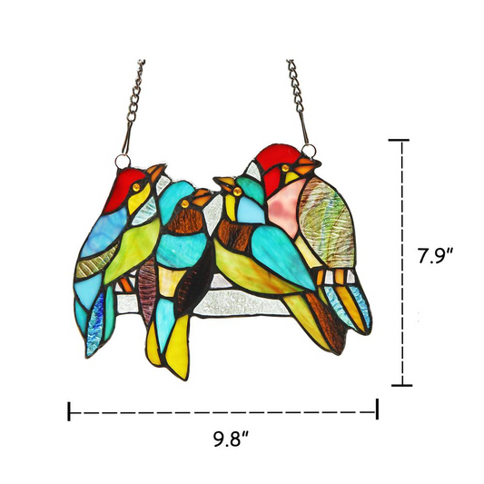 POLLY Tiffany-glass Window Panel 10" - Elegant Bird Design | Handcrafted Stained Glass