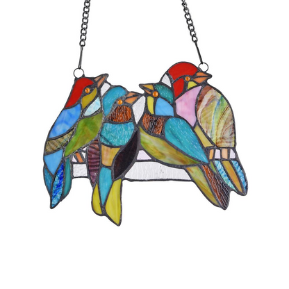 POLLY Tiffany-glass Window Panel 10" - Elegant Bird Design | Handcrafted Stained Glass