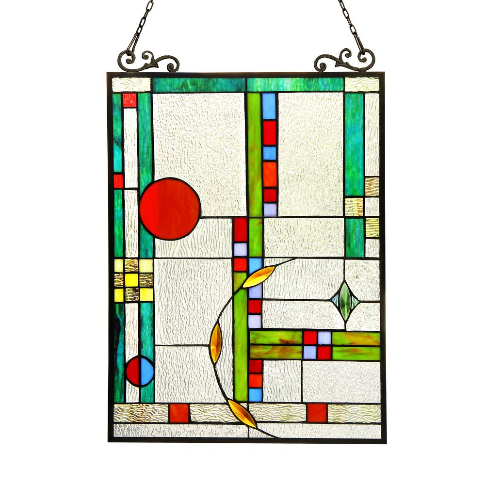 Brighten Up Your Home with the MONDRIAAN Tiffany-glass Window Panel 17.5x25