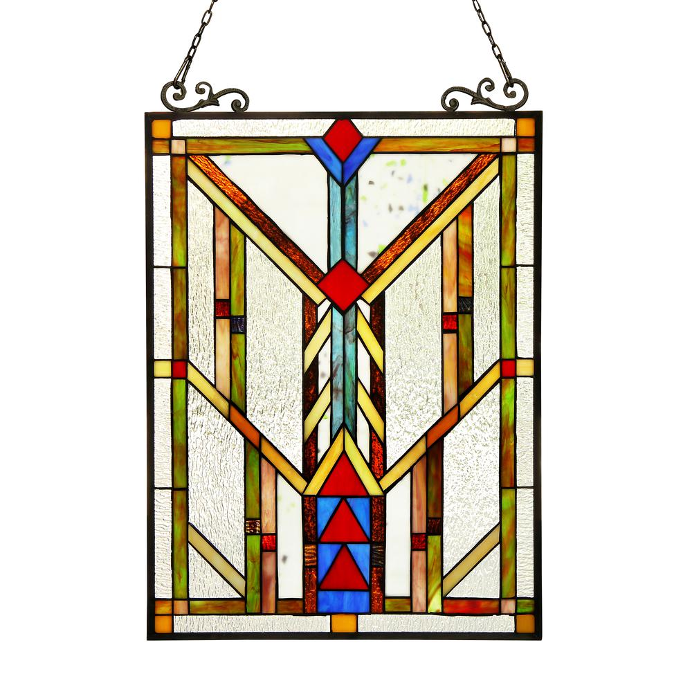 VANDERLECK Tiffany-glass Window Panel 17.5x25 - Hand Crafted, Multi-Colored, Decorative Glass Panel