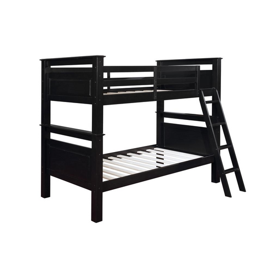 Beckett Bunk Bed - Black | Sturdy Pine Wood, Twin Over Twin, Built-In Ladder