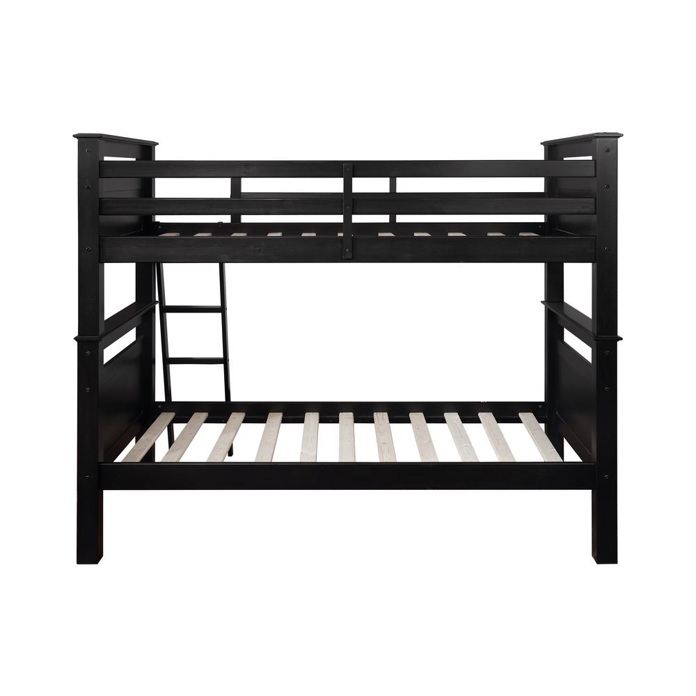 Beckett Bunk Bed - Black | Sturdy Pine Wood, Twin Over Twin, Built-In Ladder