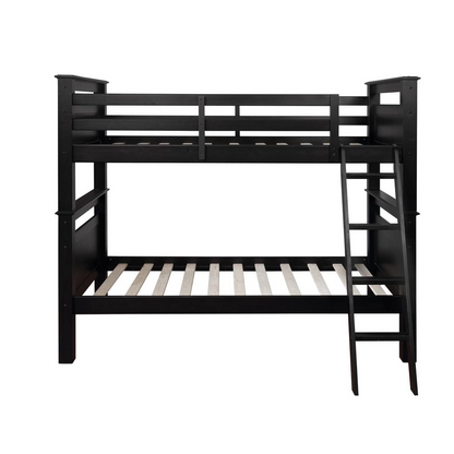 Beckett Bunk Bed - Black | Sturdy Pine Wood, Twin Over Twin, Built-In Ladder