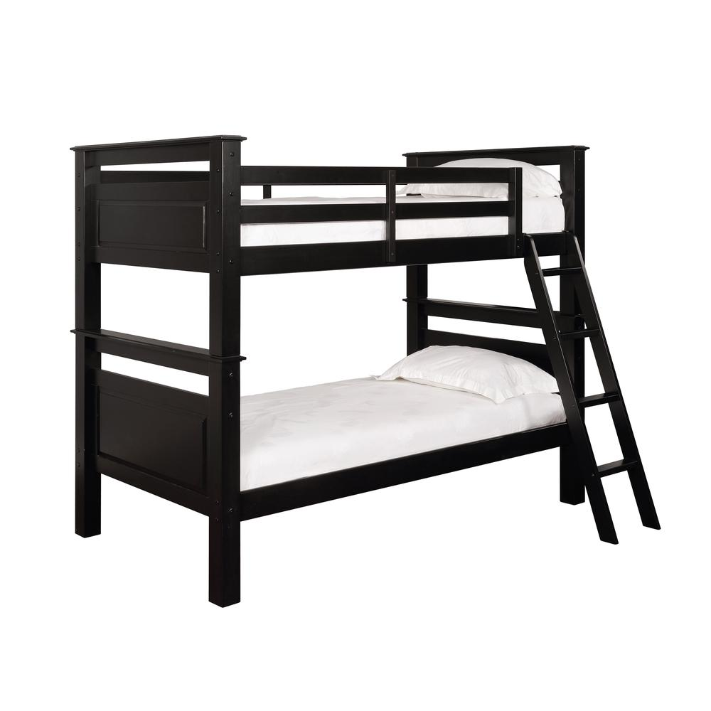 Beckett Bunk Bed - Black | Sturdy Pine Wood, Twin Over Twin, Built-In Ladder