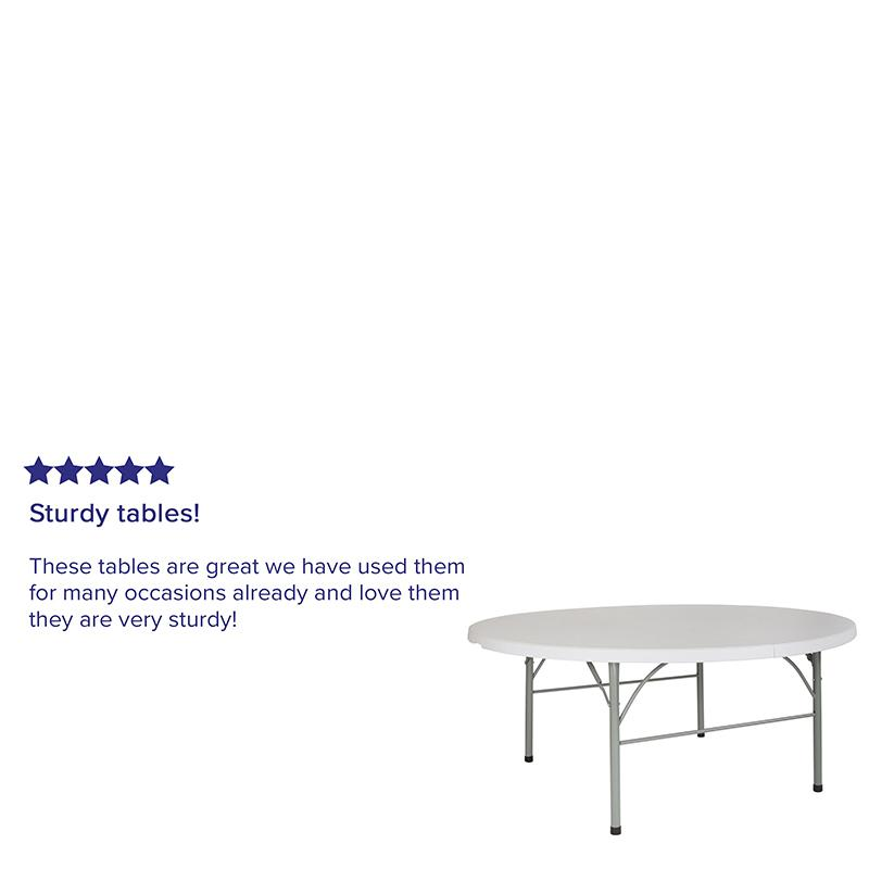 6-Foot Round Bi-Fold Granite White Plastic Banquet and Event Folding Table with Carrying Handle