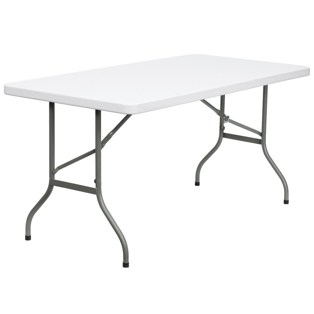 5-Foot Granite White Plastic Folding Table | Heavy-Duty & Portable