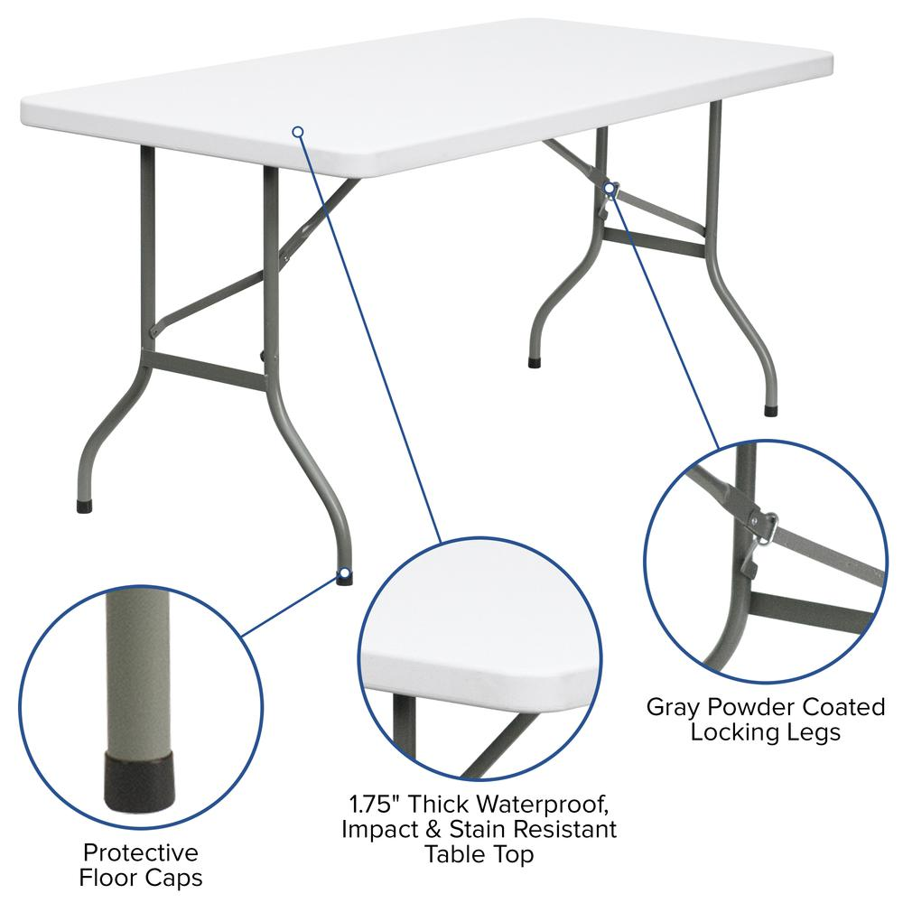 5-Foot Granite White Plastic Folding Table | Heavy-Duty & Portable